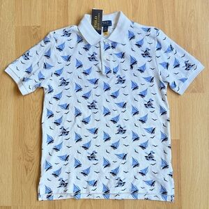 NWT Ralph Lauren Boy Polo Shirt-White with Blue Sailboats and Ralph Lauren Bear
